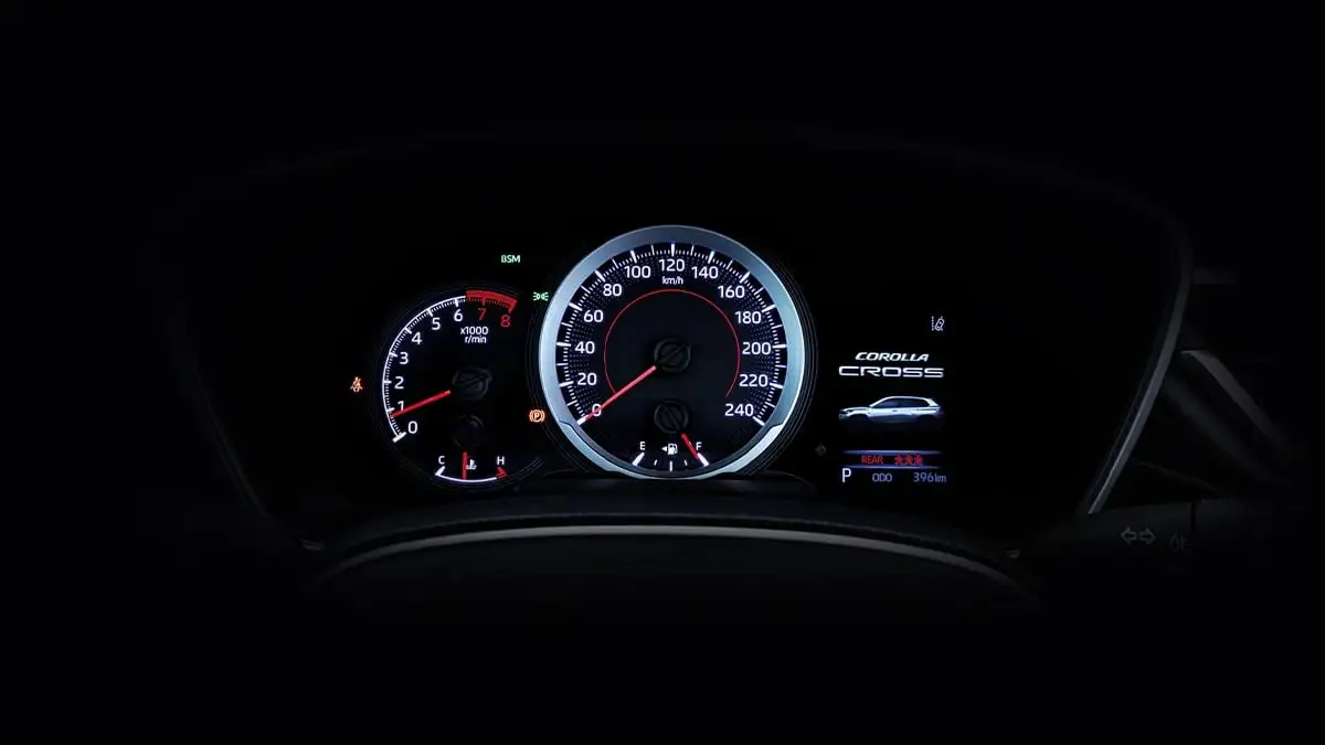 Toyota Corolla Cross GR Sport dashboard interior showing 4.2" Colour Multi-information Display (MID)