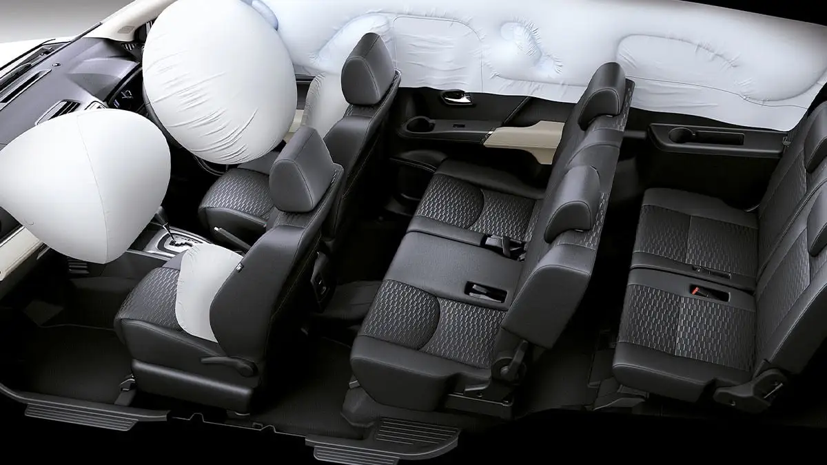 Toyota Rush advanced airbag system demonstration showing comprehensive passenger protection and safety features