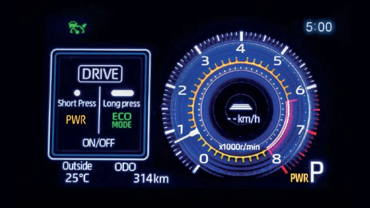 Toyota Veloz 7-inch color multi-information display showing drive modes, speedometer and vehicle status data