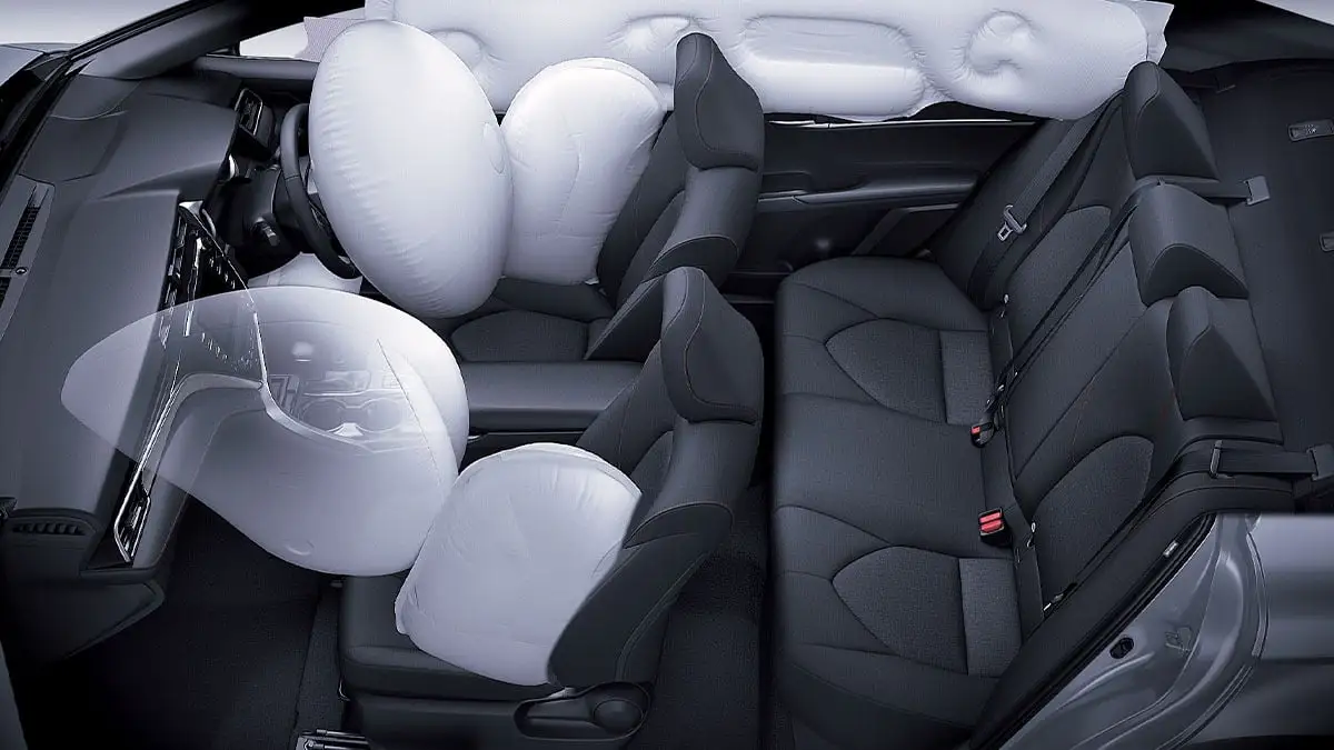Complete airbag deployment demonstration in Toyota Corolla Cross displaying advanced passenger protection technology