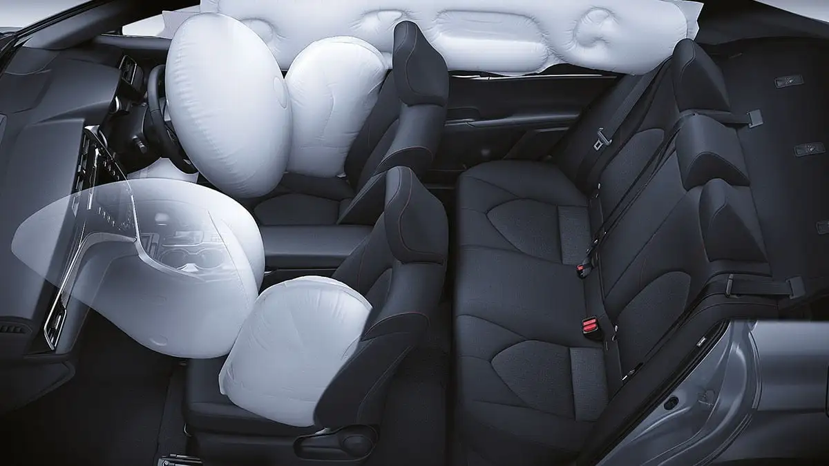 Complete airbag deployment demonstration in Toyota Corolla displaying advanced passenger protection technology