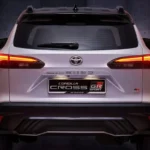 Back angle of Toyota Corolla Cross GR Sport displaying LED lighting technology and sporty rear spoiler design