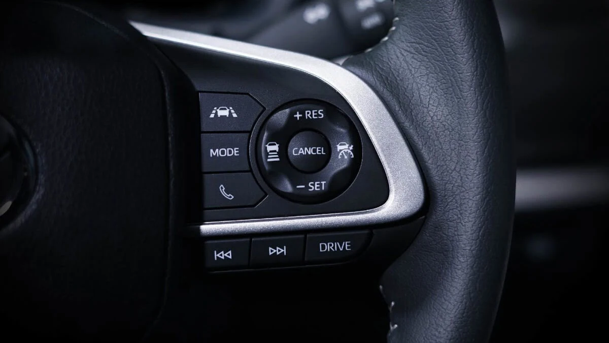 Toyota Veloz steering wheel controls showing drive mode selector with power and ECO settings available