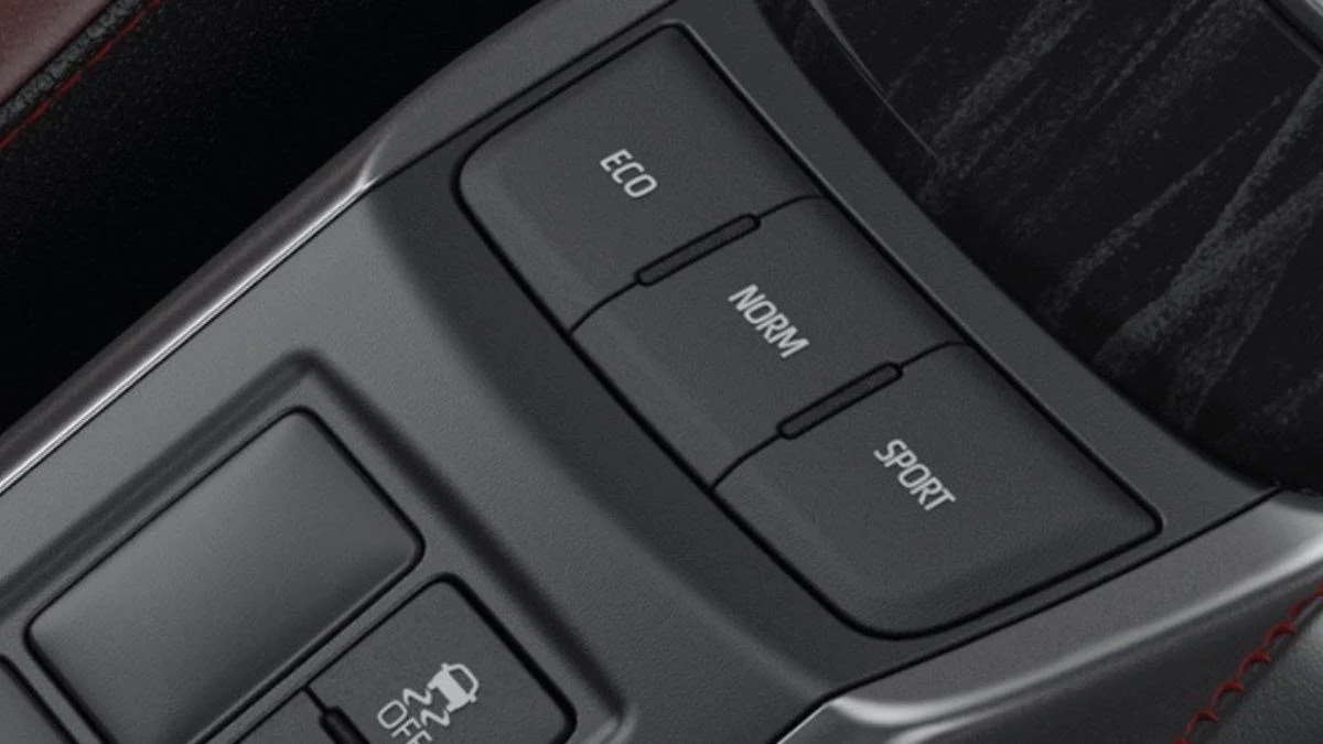 Toyota Fortuner drive mode selector buttons showing ECO, NORM, and SPORT settings on center console pane