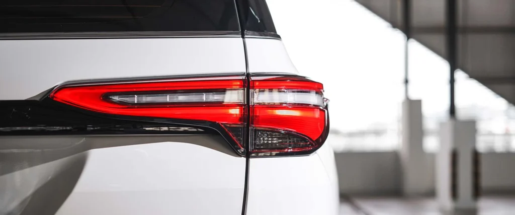 Toyota Fortuner tail lamp assembly featuring advanced LED design with bright red brake light activation