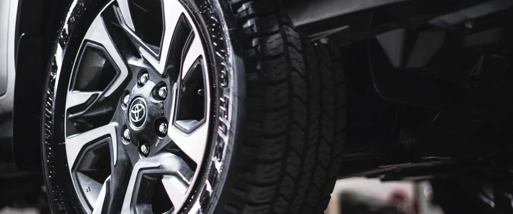 Toyota Fortuner alloy wheel detail showing multi-spoke design with brand center cap