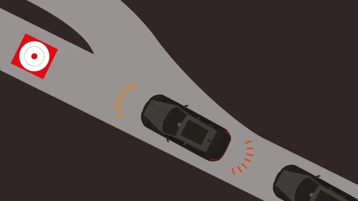 Toyota Harrier Emergency Stop Signal demonstration with red hazard warning and brake assist activation indicators