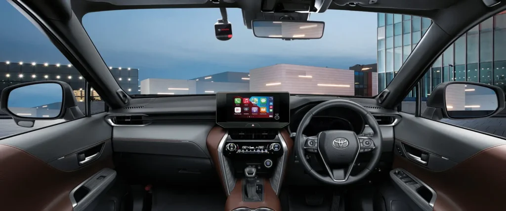 Toyota Harrier cabin featuring modern dashboard layout with digital display and premium interior materials