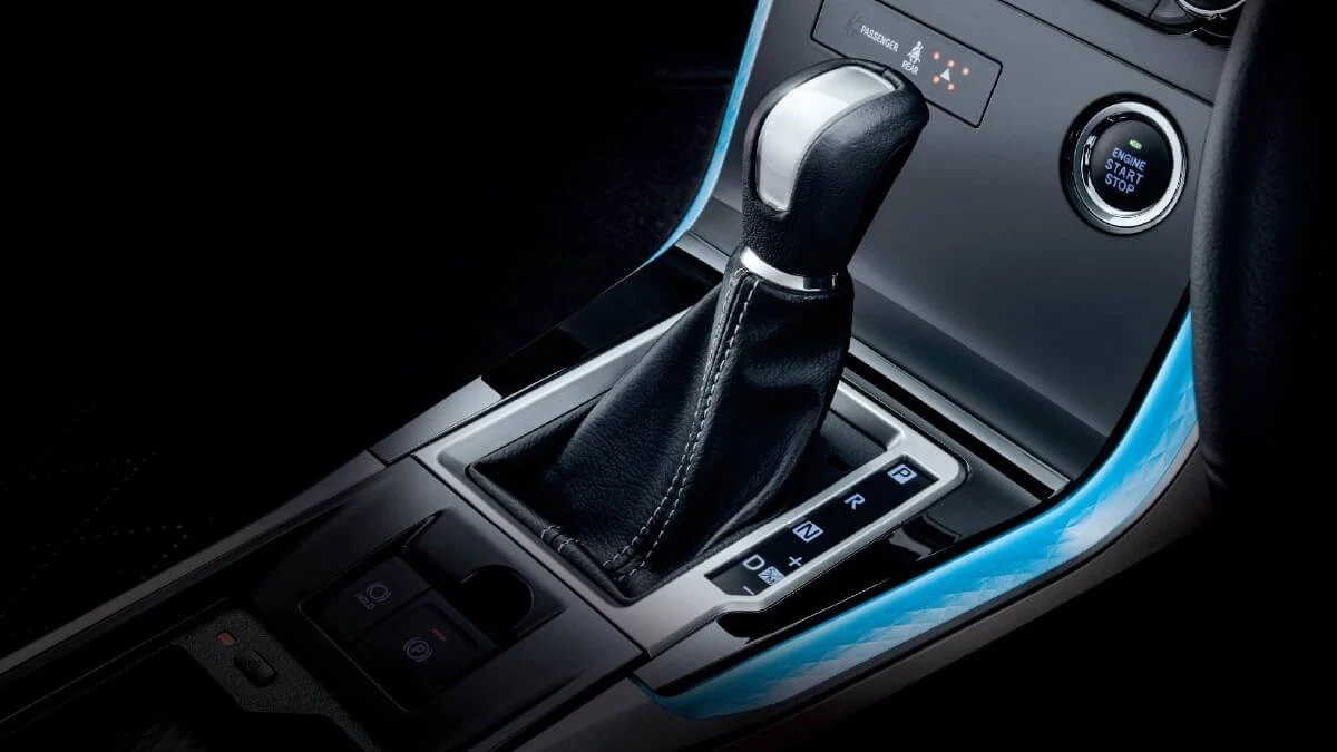 Toyota Veloz center console featuring newly developed 7-speed CVT automatic transmission shifter and controls