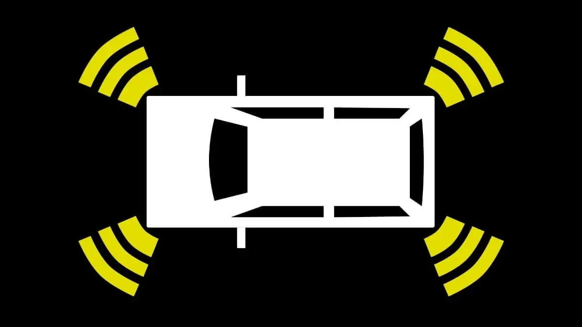 Car safety illustration featuring Toyota Veloz ultrasonic sensors for obstacle detection and parking assistance