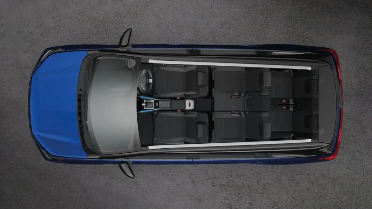 Toyota Veloz aerial top-down view showing spacious interior layout with comfortable 7-seat arrangement