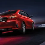 Toyota Vios red car back view showing modern taillight design and sporty rear styling elements