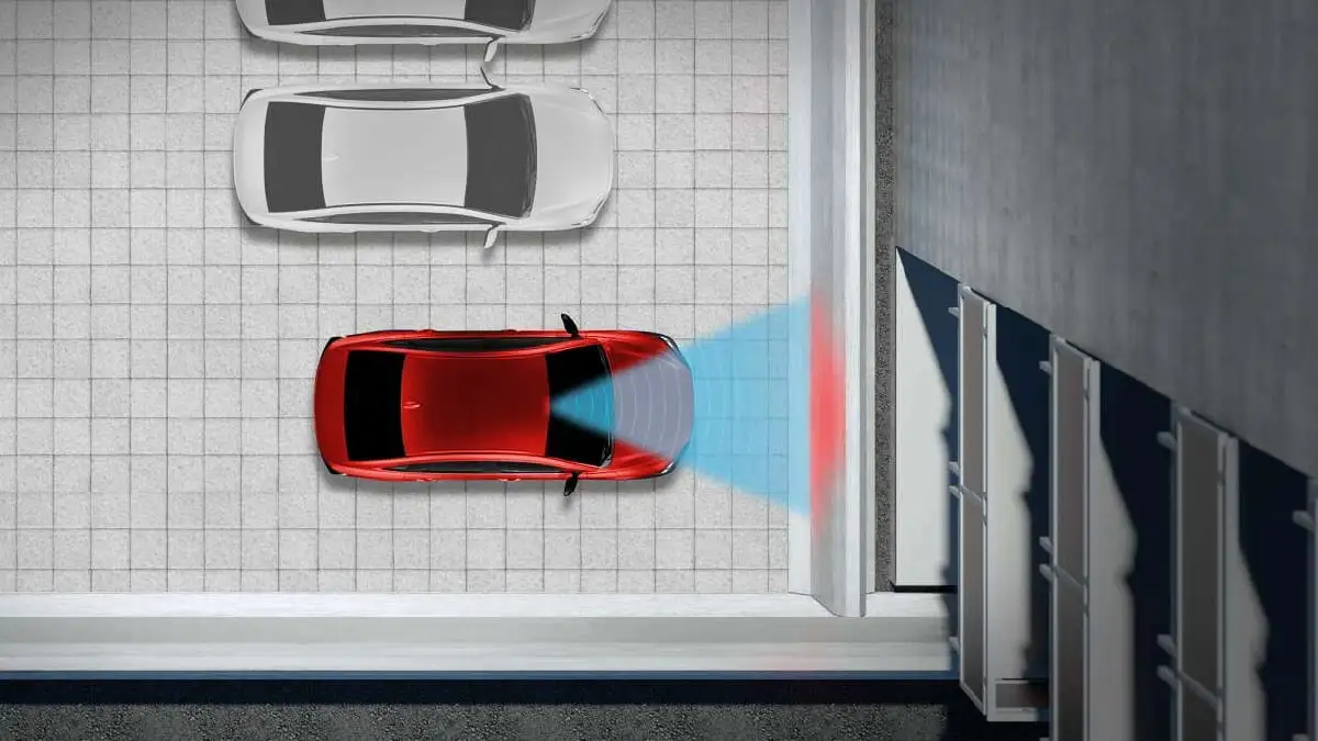 Safety illustration featuring Toyota Vios PMC technology preventing acceleration errors with sensor detection visualization