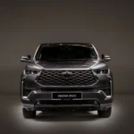 Front view of silver Toyota Innova Zenix with bold chrome grille and advanced LED headlight technology