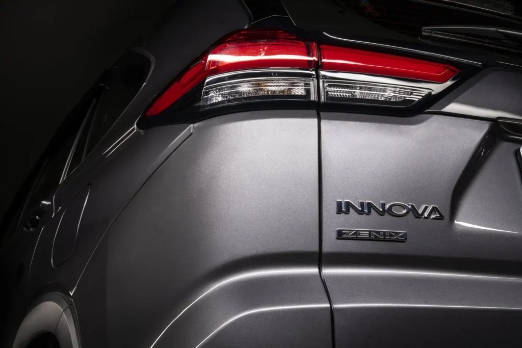 Toyota Innova Zenix model badge and rear taillight showcasing brand identity and premium finish