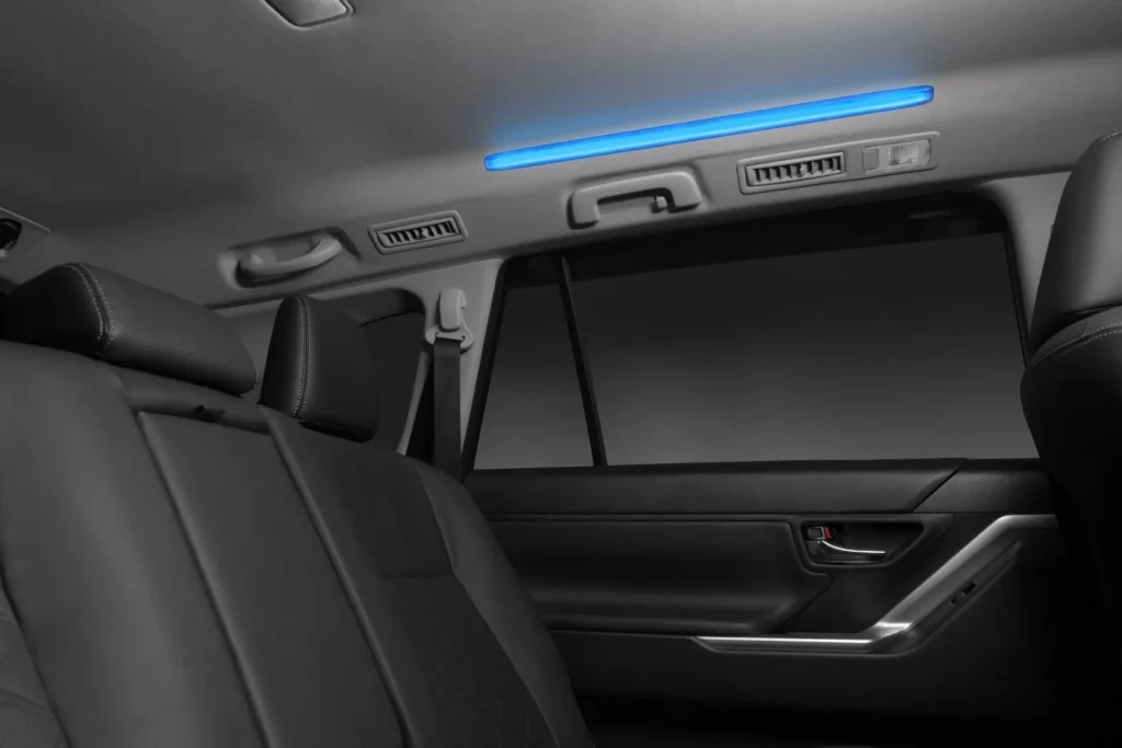 Interior roof design of Toyota Innova Zenix featuring modern mood lighting and climate control integration