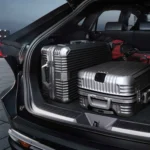 Toyota Harrier trunk space demonstration showing storage capacity with multiple suitcases and travel bags