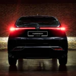Back end of Toyota Harrier displaying connected taillight design and premium rear styling with license plate